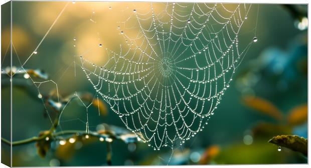 Dewdrops on a Spiderweb Canvas Print by T2 