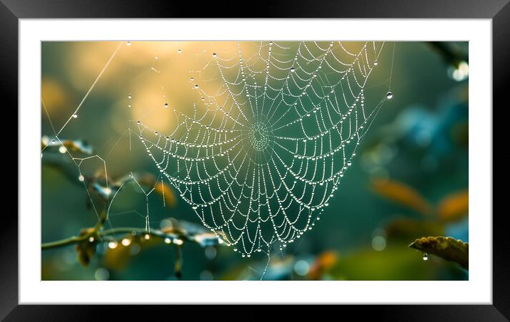 Dewdrops on a Spiderweb Framed Mounted Print by T2 