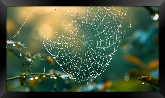 Dewdrops on a Spiderweb Framed Print by T2 