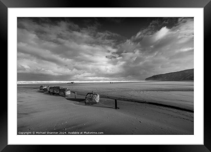 Winter scene Speeton Beach,  at Low Tide Framed Mounted Print by Michael Shannon