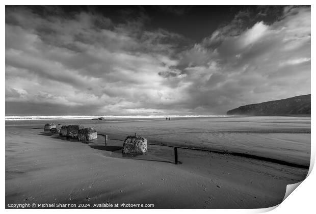 Winter scene Speeton Beach,  at Low Tide Print by Michael Shannon