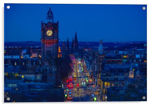 Edinburgh At Night Acrylic by Alison Chambers