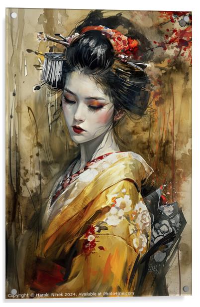 Geisha in Gold Acrylic by Harold Ninek