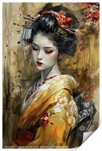 Geisha in Gold Print by Harold Ninek