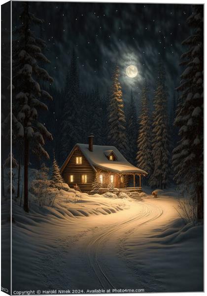 Winter Cabin in the Woods II Canvas Print by Harold Ninek