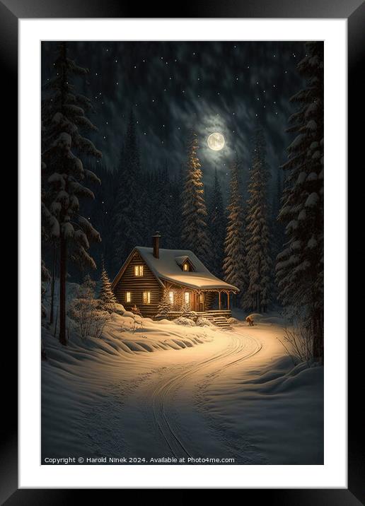Winter Cabin in the Woods II Framed Mounted Print by Harold Ninek