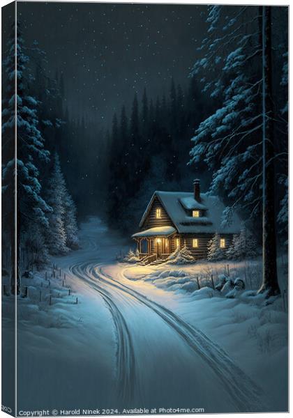 Winter Cabin in the Woods I Canvas Print by Harold Ninek