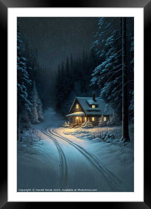 Winter Cabin in the Woods I Framed Mounted Print by Harold Ninek