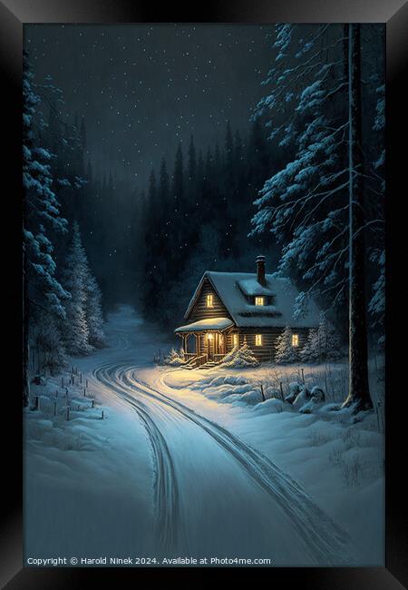 Winter Cabin in the Woods I Framed Print by Harold Ninek