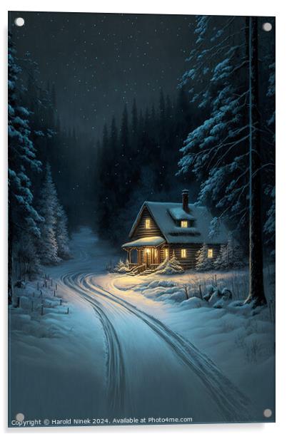 Winter Cabin in the Woods I Acrylic by Harold Ninek