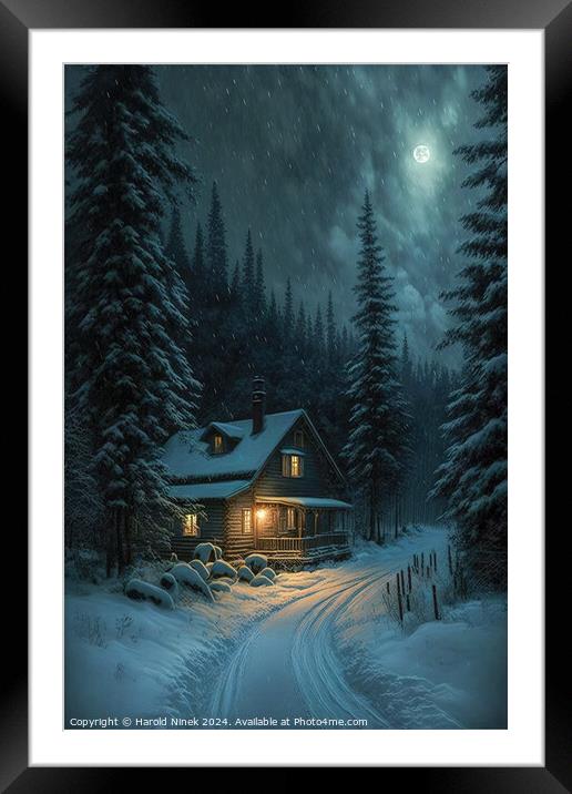 Winter Cabin in the Woods III Framed Mounted Print by Harold Ninek