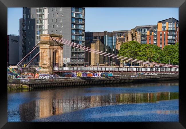 Glasgow Suspension Bridge On River Clyde Framed Print by Artur Bogacki