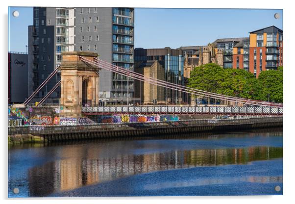 Glasgow Suspension Bridge On River Clyde Acrylic by Artur Bogacki