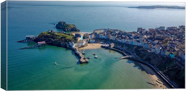 An aerial view of Tenby in Pembrokeshire South Wales UK Canvas Print by John Gilham