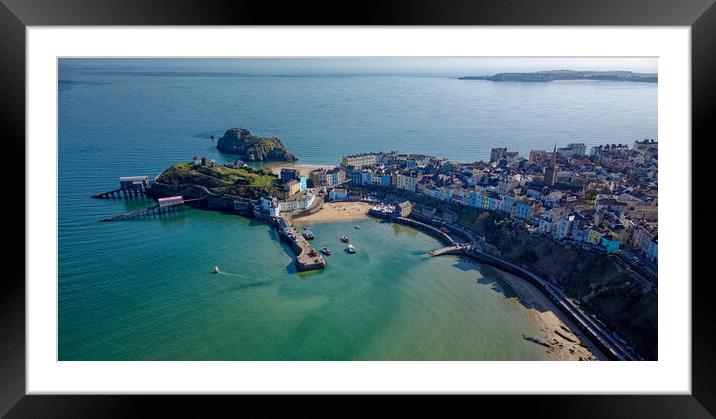 An aerial view of Tenby in Pembrokeshire South Wales UK Framed Mounted Print by John Gilham