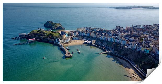 An aerial view of Tenby in Pembrokeshire South Wales UK Print by John Gilham