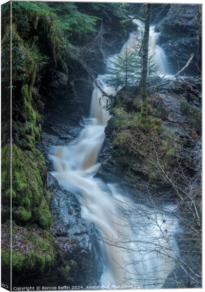 Glenbranter Waterfall In The Rain Canvas Print by Ronnie Reffin