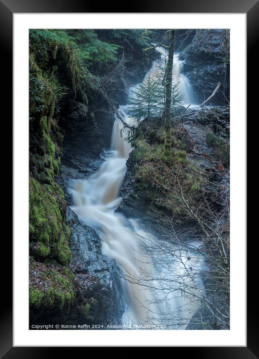 Glenbranter Waterfall In The Rain Framed Mounted Print by Ronnie Reffin