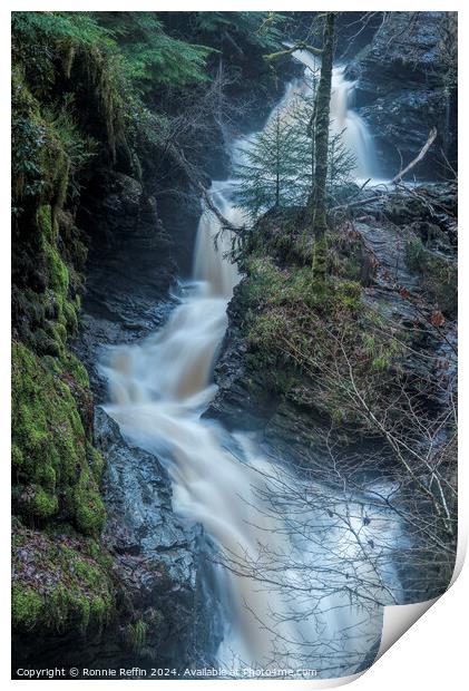 Glenbranter Waterfall In The Rain Print by Ronnie Reffin