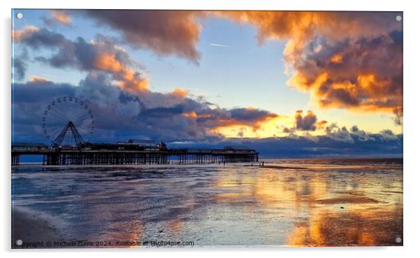 Central Pier Sunset Clouds Acrylic by Michele Davis