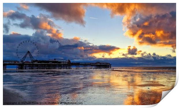 Central Pier Sunset Clouds Print by Michele Davis
