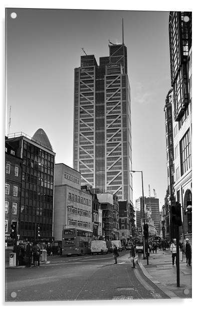 The Heron Tower from Broadgate black and white Acrylic by Gary Eason
