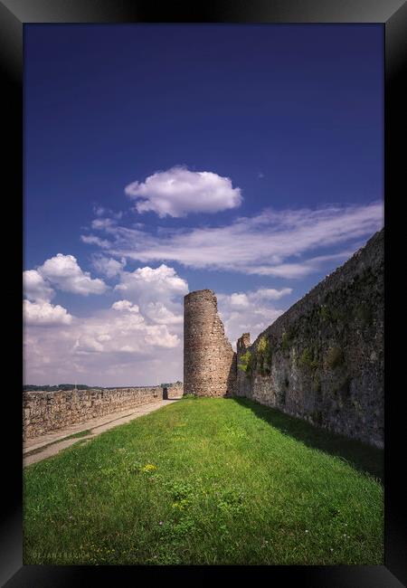 Tower and walls of the Smederevo medieval fortress in Serbia Framed Print by Dejan Travica