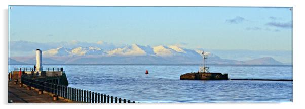 Isle of Arran, from Ayr harbour Acrylic by Allan Durward Photography