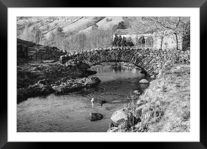 Watendlath Bridge Lake District Black and white Framed Mounted Print by Pearl Bucknall