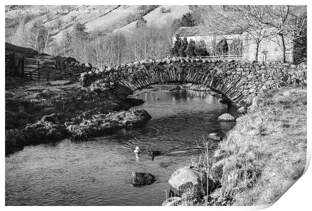 Watendlath Bridge Lake District Black and white Print by Pearl Bucknall