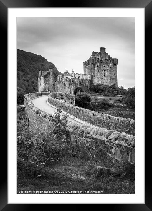 Eilean Donan castle, Scotland - Black and white Framed Mounted Print by Delphimages Art