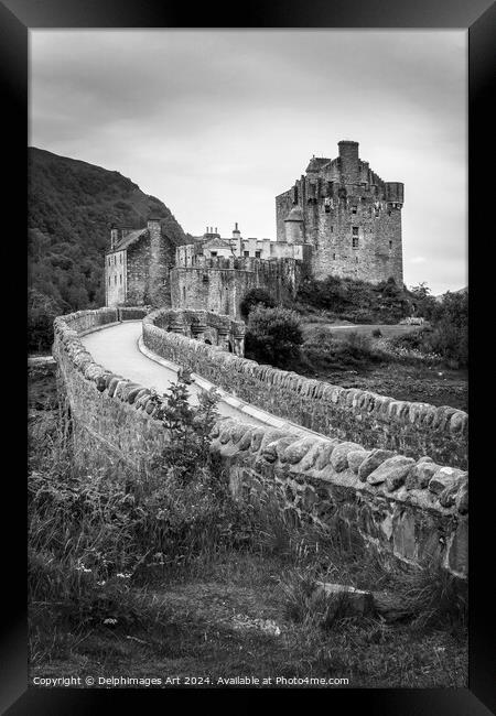 Eilean Donan castle, Scotland - Black and white Framed Print by Delphimages Art
