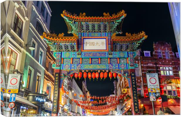 Chinese gate in Gerrard street, London Canvas Print by Delphimages Art