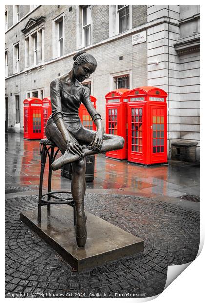 Ballerina statue in Covent Garden, London Print by Delphimages Art