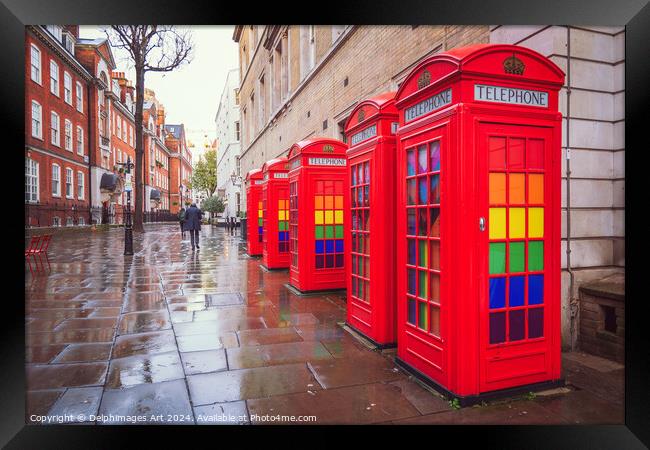 Telephone booths in Covent Garden, London Framed Print by Delphimages Art
