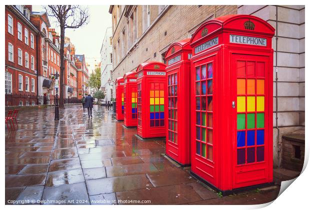 Telephone booths in Covent Garden, London Print by Delphimages Art