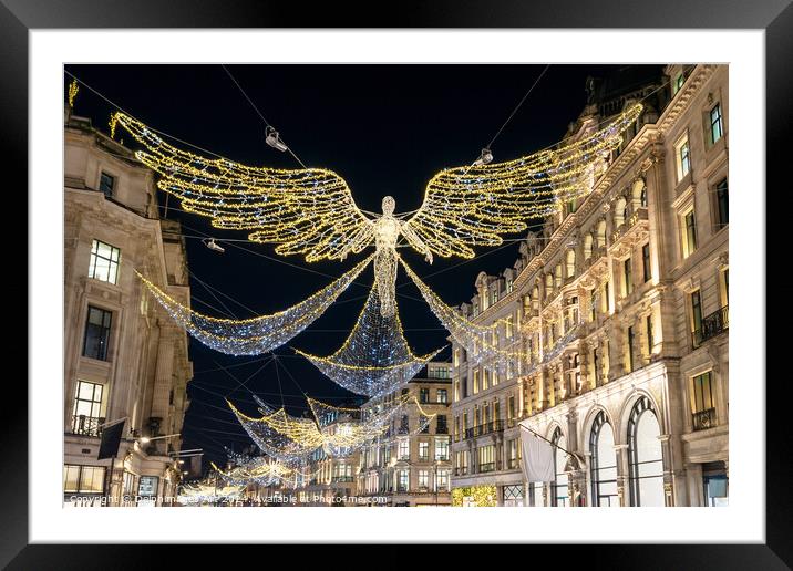 Angels Christmas lights in Regent street, London Framed Mounted Print by Delphimages Art