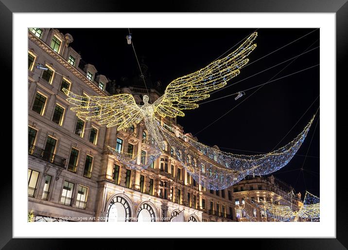 Angels Christmas lights, Regent Street, London Framed Mounted Print by Delphimages Art