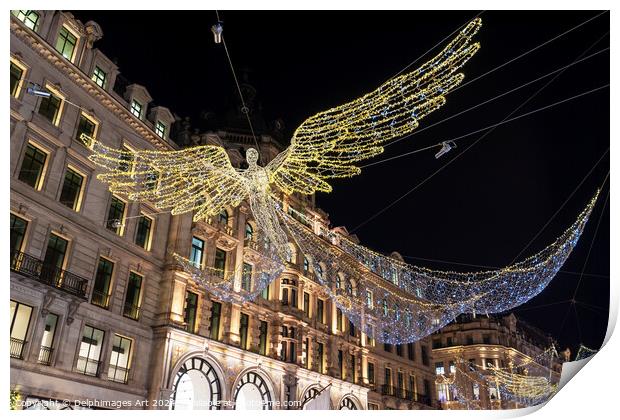 Angels Christmas lights, Regent Street, London Print by Delphimages Art