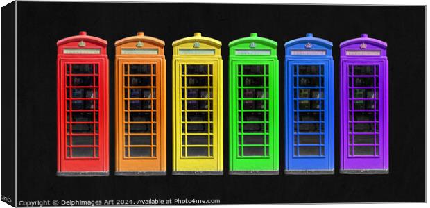 Rainbow London phone booths Canvas Print by Delphimages Art