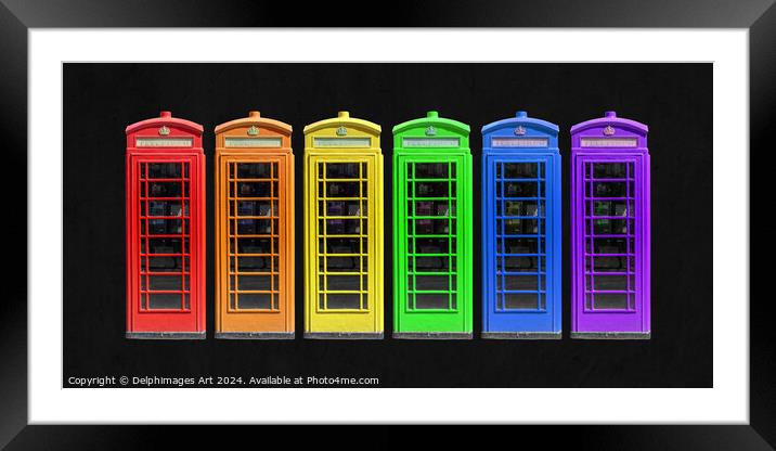 Rainbow London phone booths Framed Mounted Print by Delphimages Art