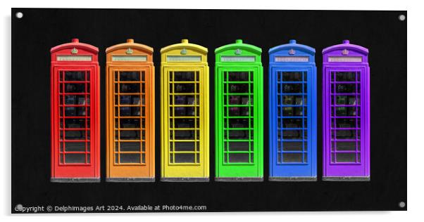 Rainbow London phone booths Acrylic by Delphimages Art