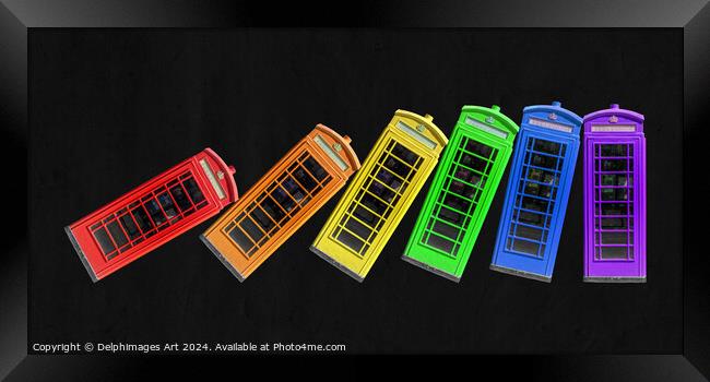 Rainbow phone boxes, domino effect Framed Print by Delphimages Art