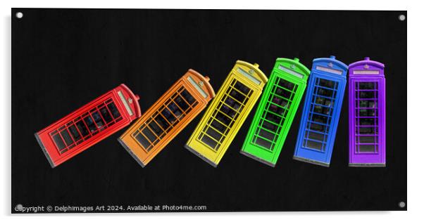Rainbow phone boxes, domino effect Acrylic by Delphimages Art