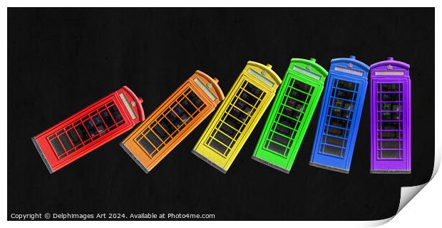 Rainbow phone boxes, domino effect Print by Delphimages Art