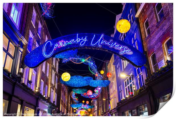 Carnaby Street neon sign at Christmas, London Print by Delphimages Art