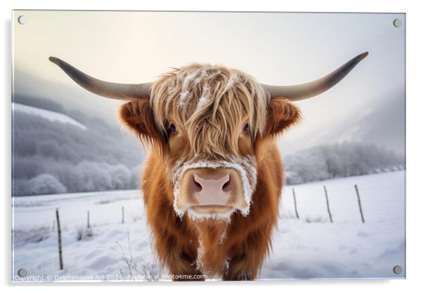 Higland cow portrait, Scotland in winter Acrylic by Delphimages Art