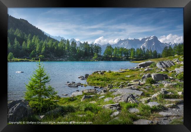 Lake Arpy and the Mont Blanc massif. Aosta Valley Framed Print by Stefano Orazzini