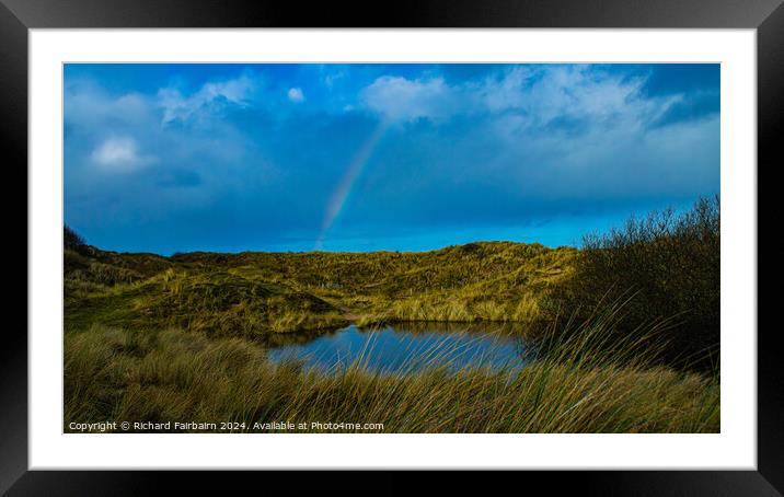 Rainbow over the Lake Framed Mounted Print by Richard Fairbairn