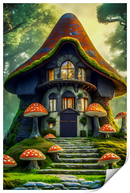 Toadstool Cottage 1 Print by Steve Purnell